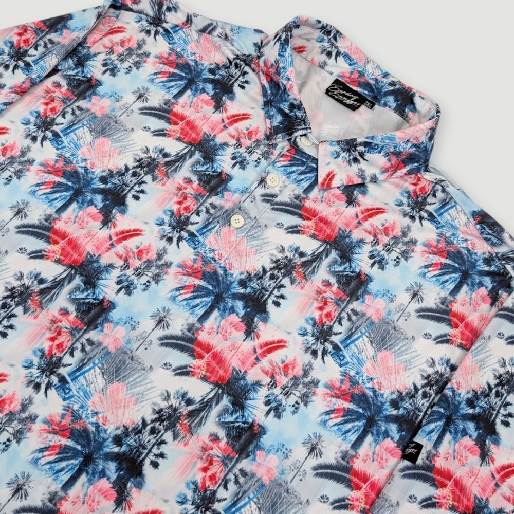 Sunday Swagger Aloha Performance Golf Polo Men 2XL Hawaiian Floral Palm Print
